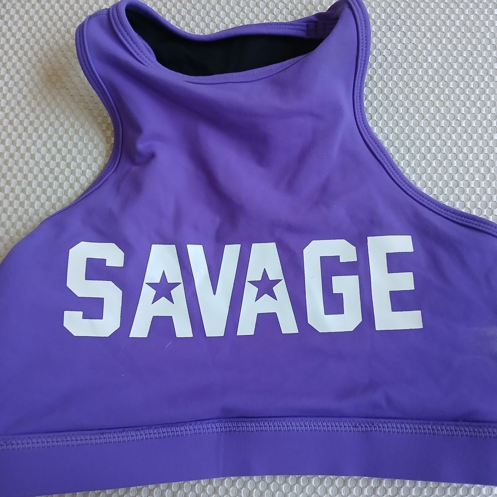 Purple Crop Top with White 'Savage' Print